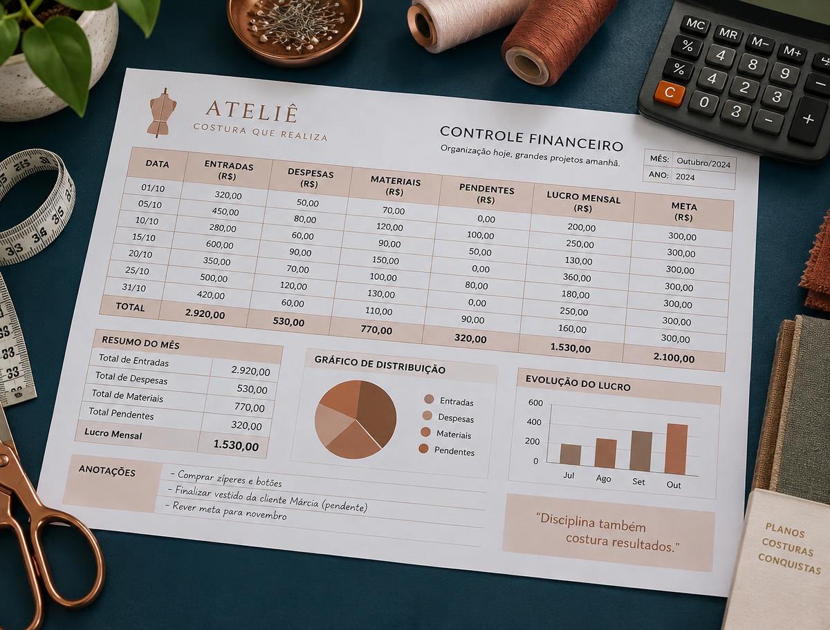 Mockup de Controle financeiro do ateliê